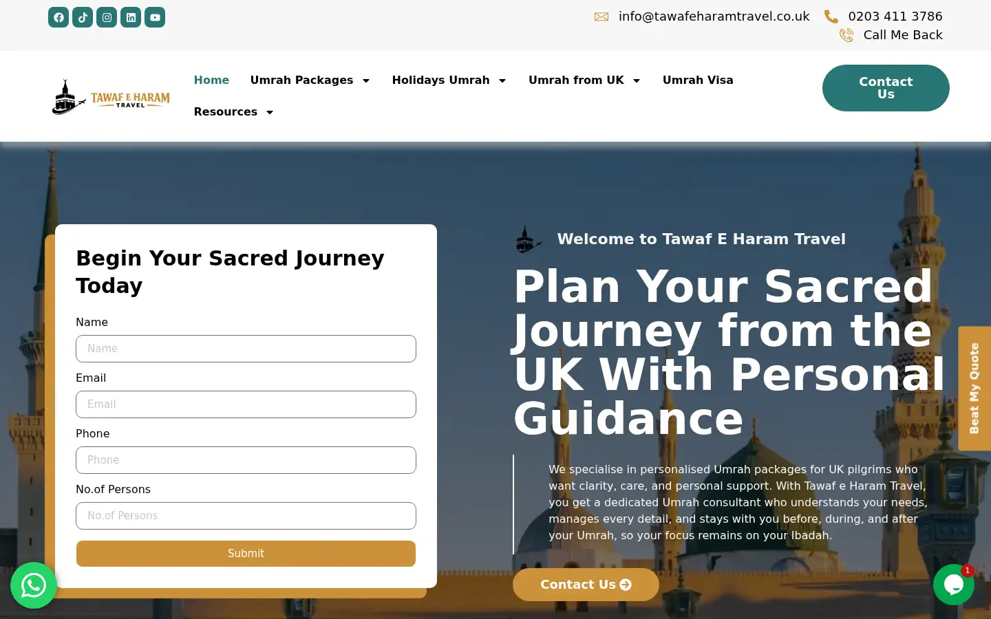 Screenshot of tawafeharamtravel.co.uk