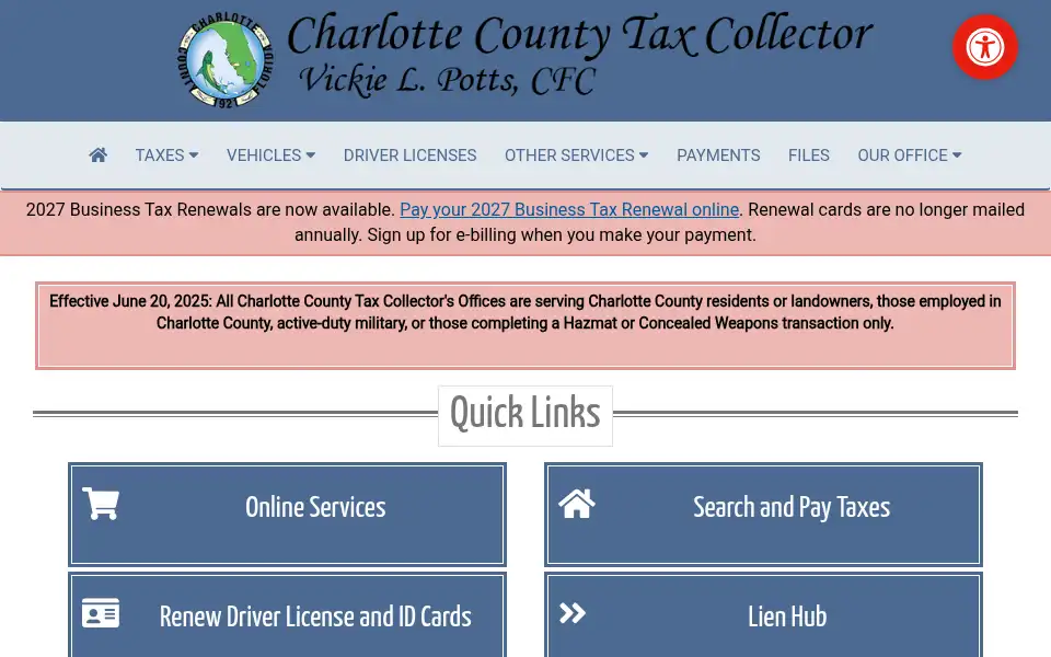 Screenshot of taxcollector.charlottecountyfl.gov