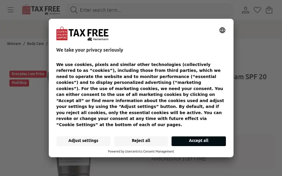 Screenshot of taxfree-heinemann.dk