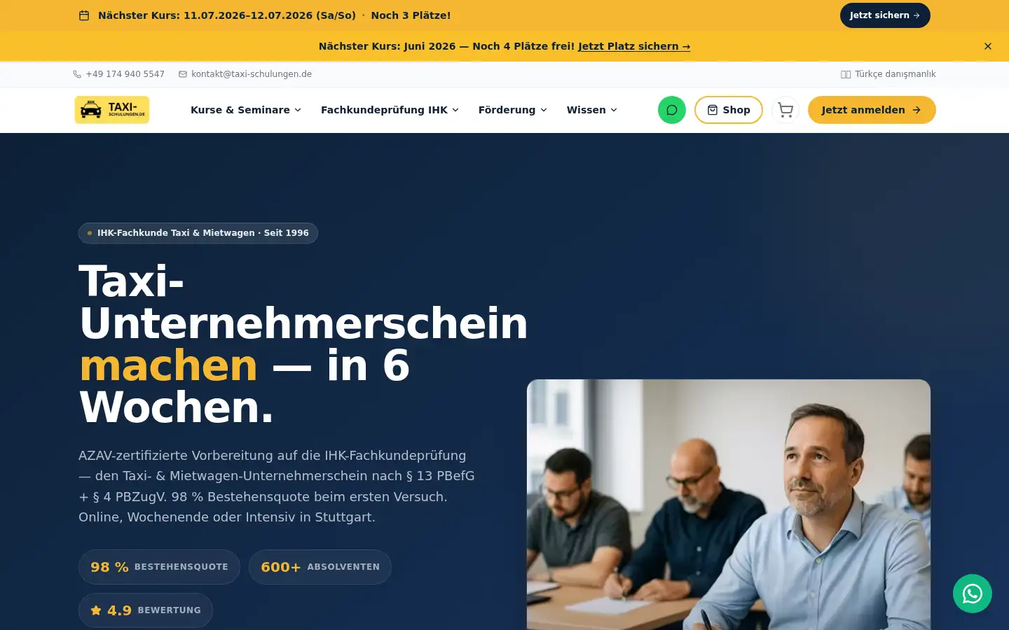 Screenshot of taxi-schulungen.de