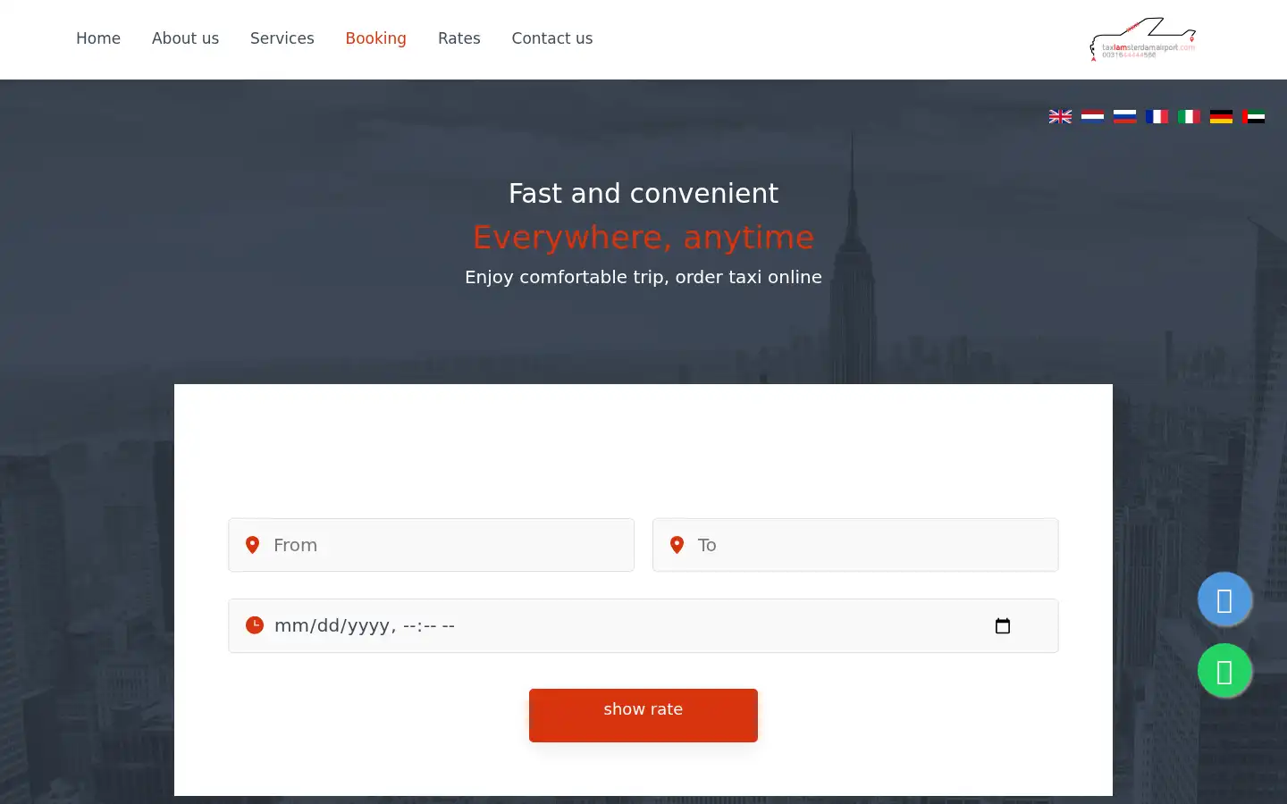 Screenshot of taxiamsterdamairport.com