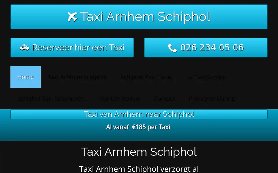 Screenshot of taxiarnhemschiphol.nl