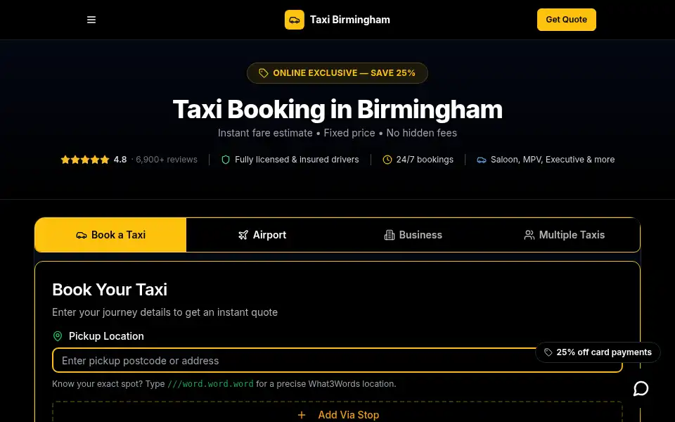Screenshot of taxibirmingham.com