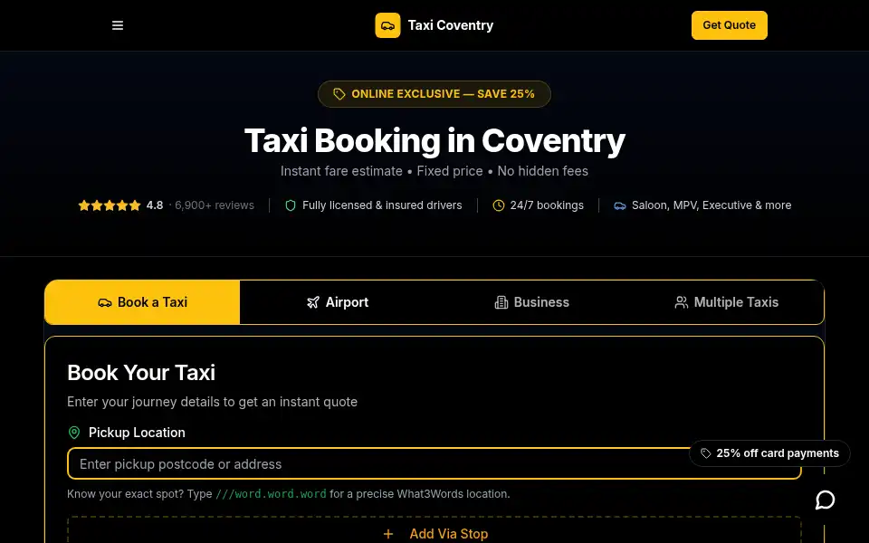 Screenshot of taxicoventry.com