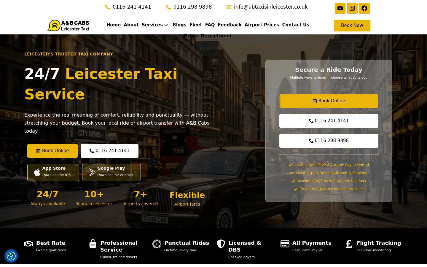 Screenshot of taxiinleicester.co.uk