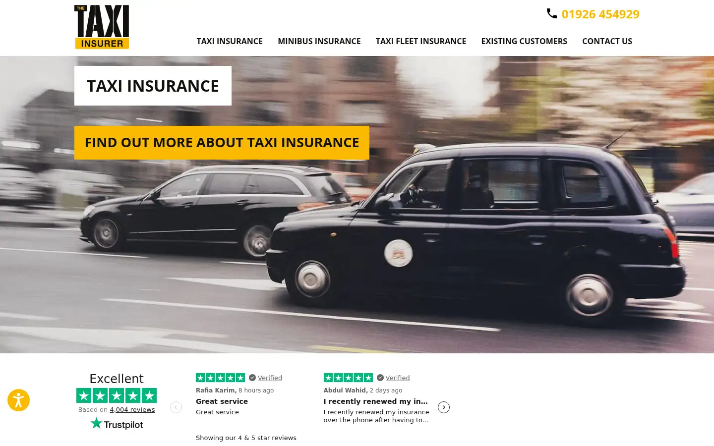 Screenshot of taxiinsurer.co.uk