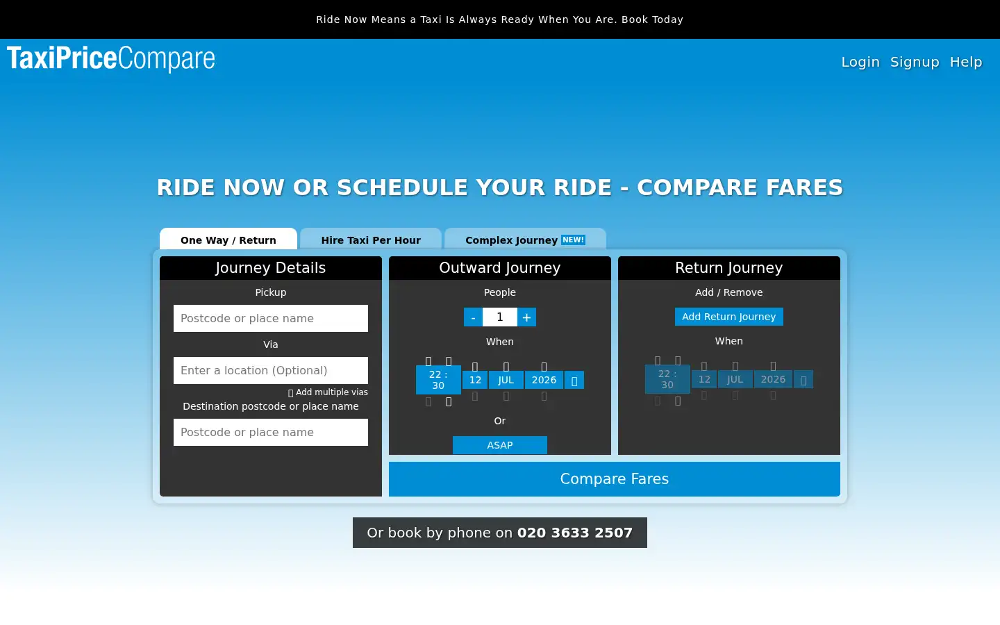 Screenshot of taxipricecompare.co.uk