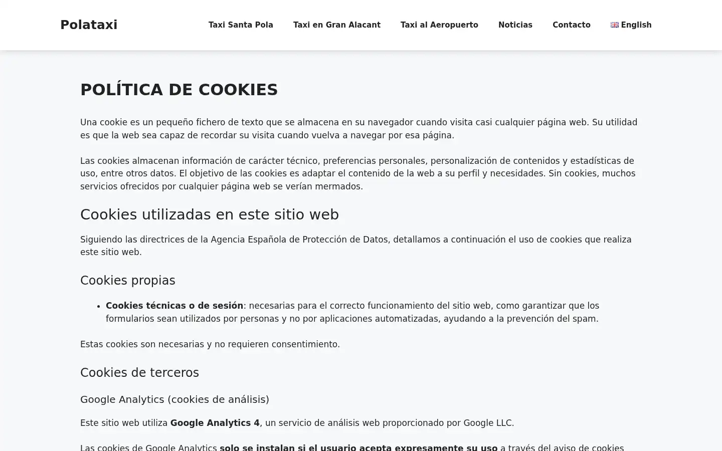 Screenshot of taxisantapolagranalacant.com