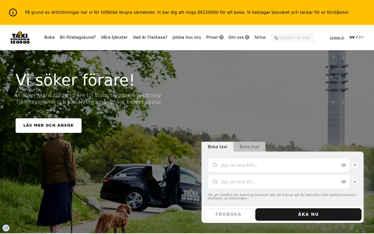 Screenshot of taxistockholm.se