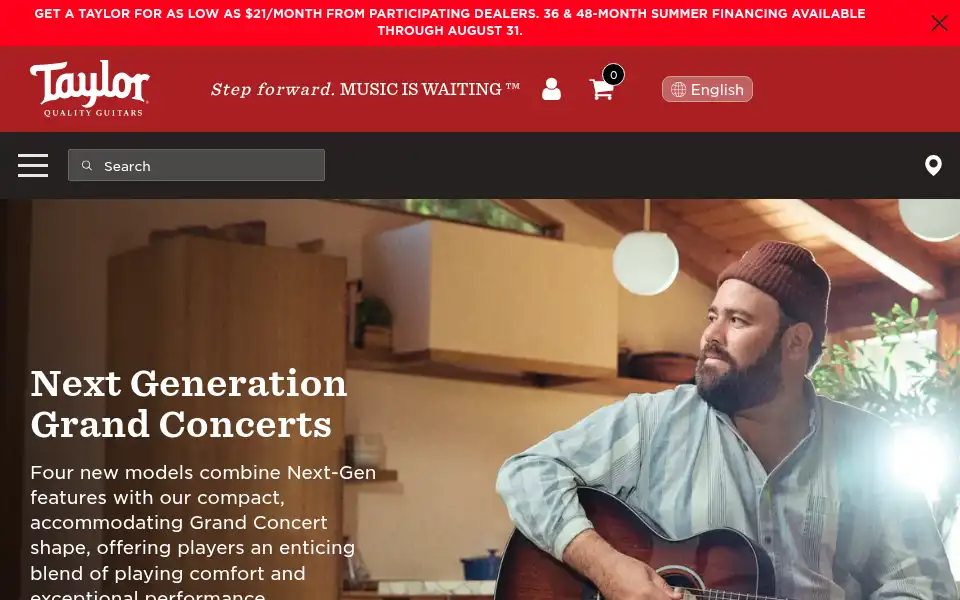 Screenshot of taylorguitars.com