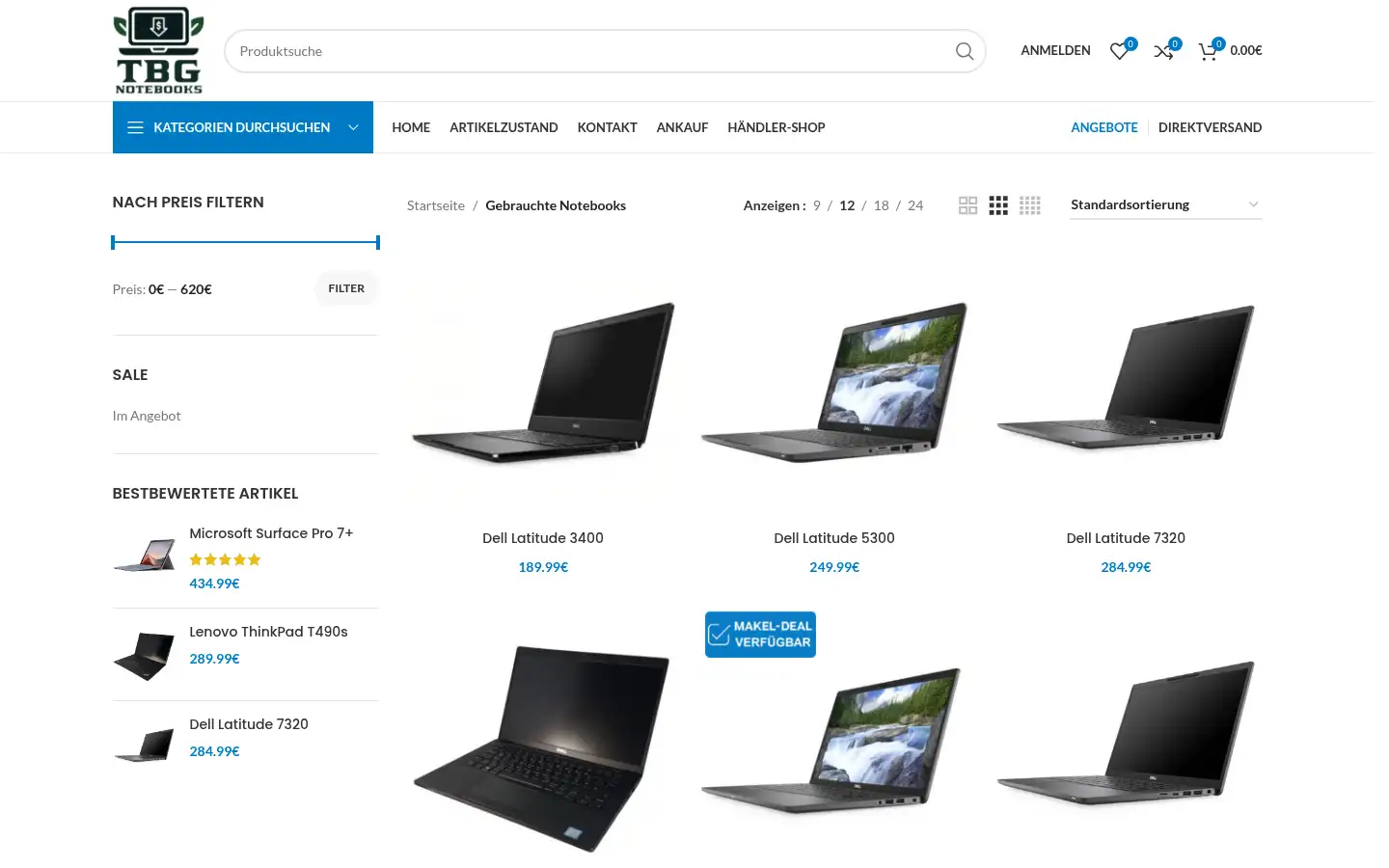Screenshot of tbg-notebooks.de