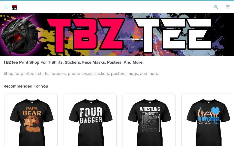 Screenshot of tbztee.com