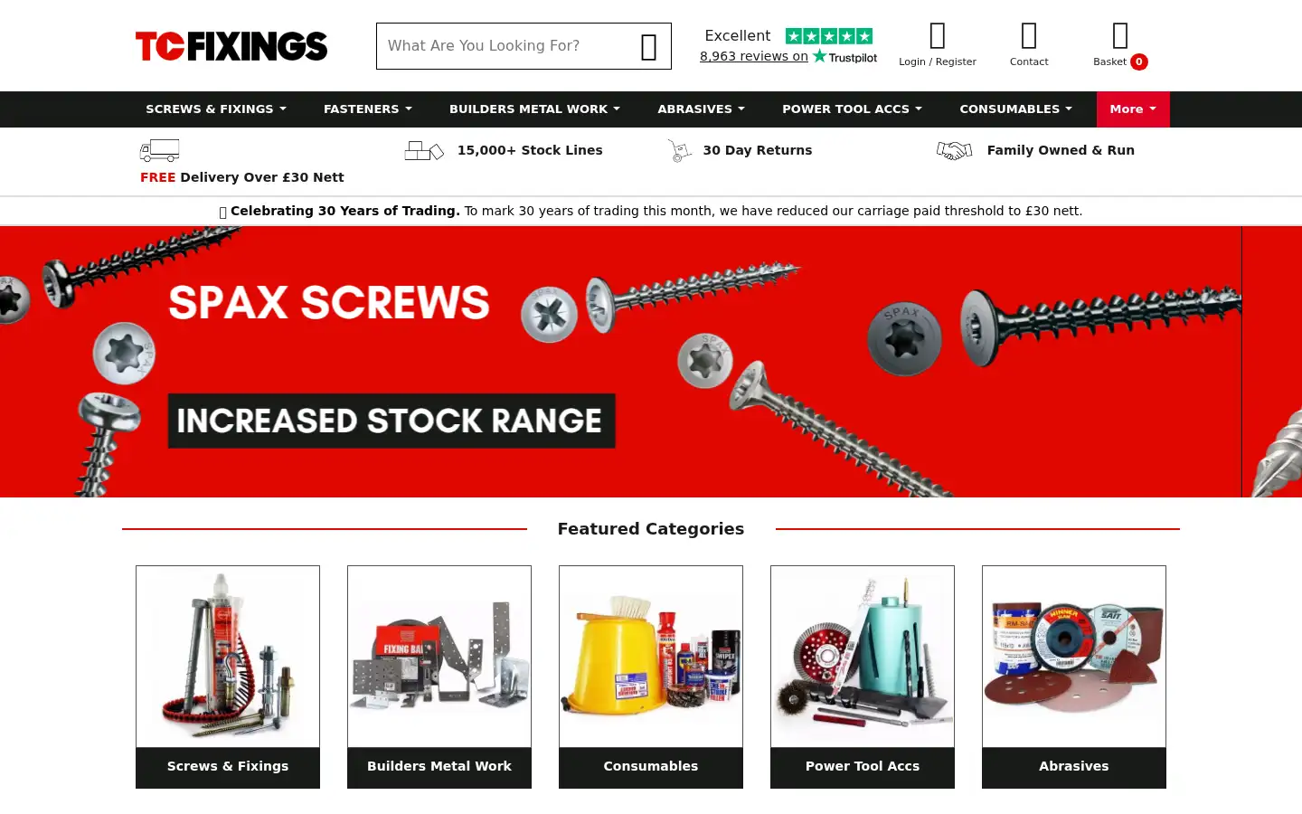 Screenshot of tcfixings.co.uk