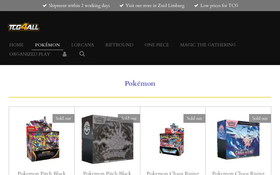 Screenshot of tcg4all.com