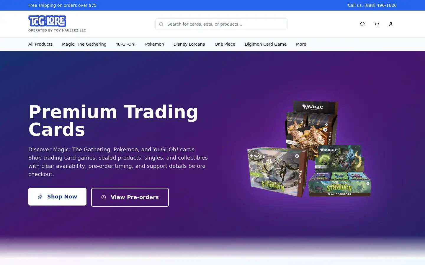 Screenshot of tcglore.com