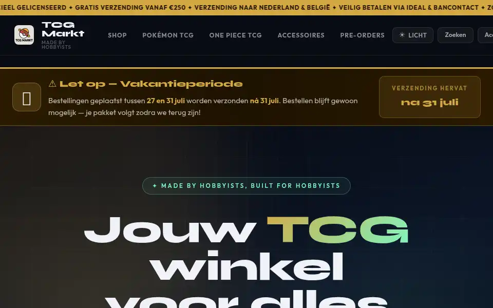 Screenshot of tcgmarkt.nl