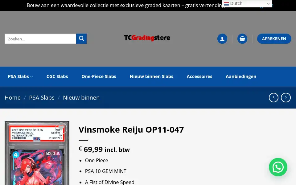 Screenshot of tcgradingstore.nl