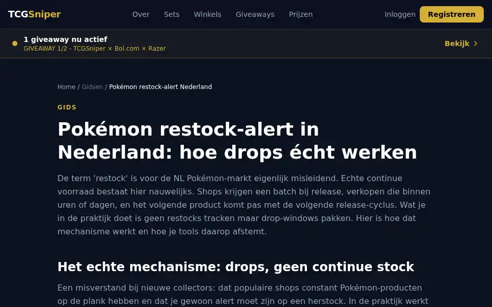 Screenshot of tcgsniper.nl