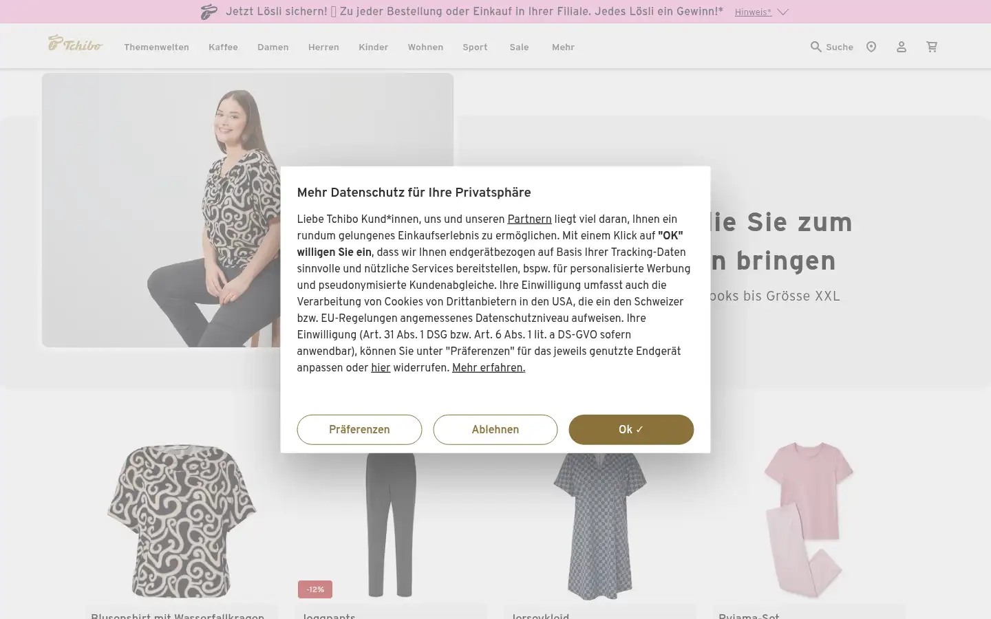 Screenshot of tchibo.ch