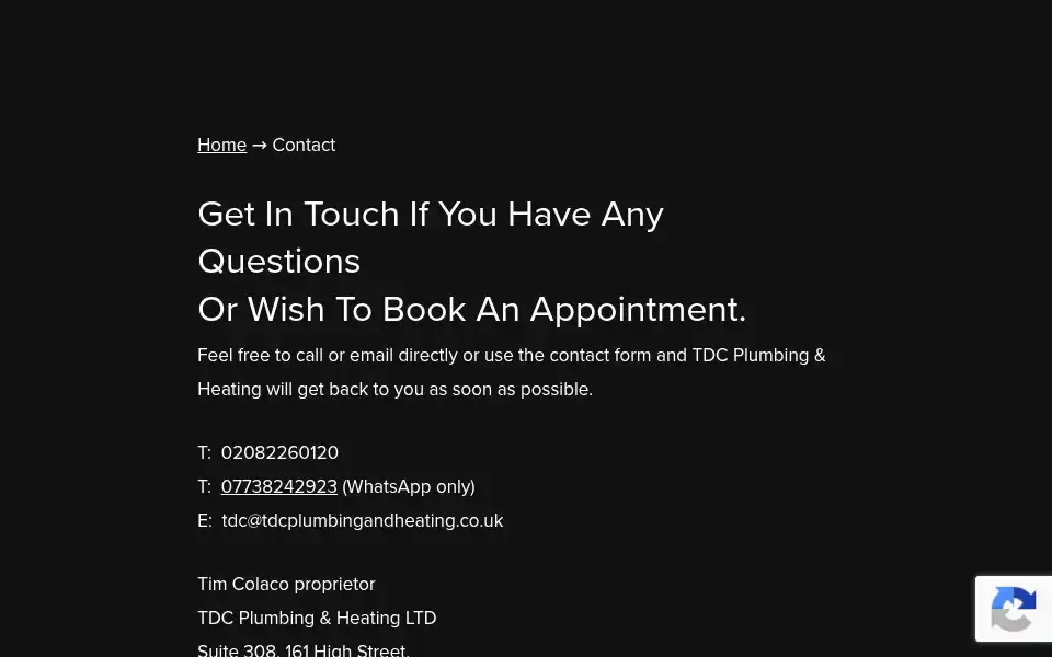 Screenshot of tdcplumbingandheating.co.uk