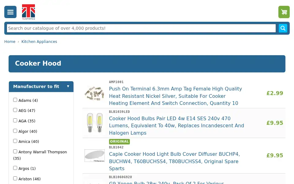 Screenshot of tdspares.co.uk