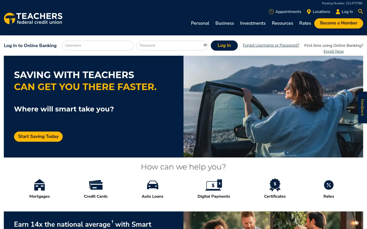 Screenshot of teachersfcu.org