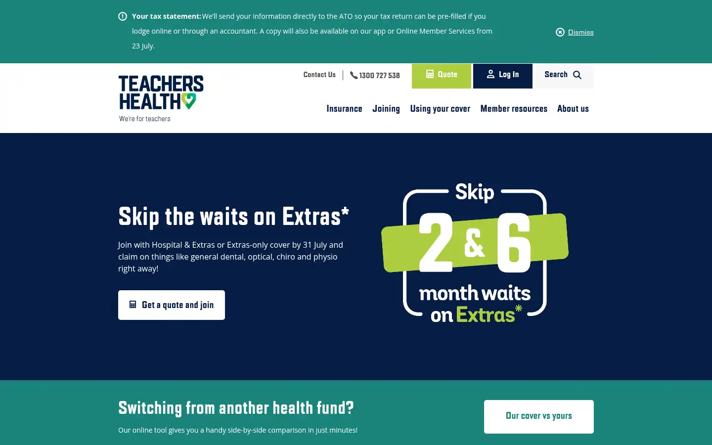Screenshot of teachershealth.com.au