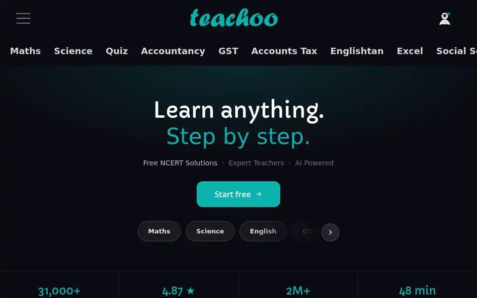 Screenshot of teachoo.com