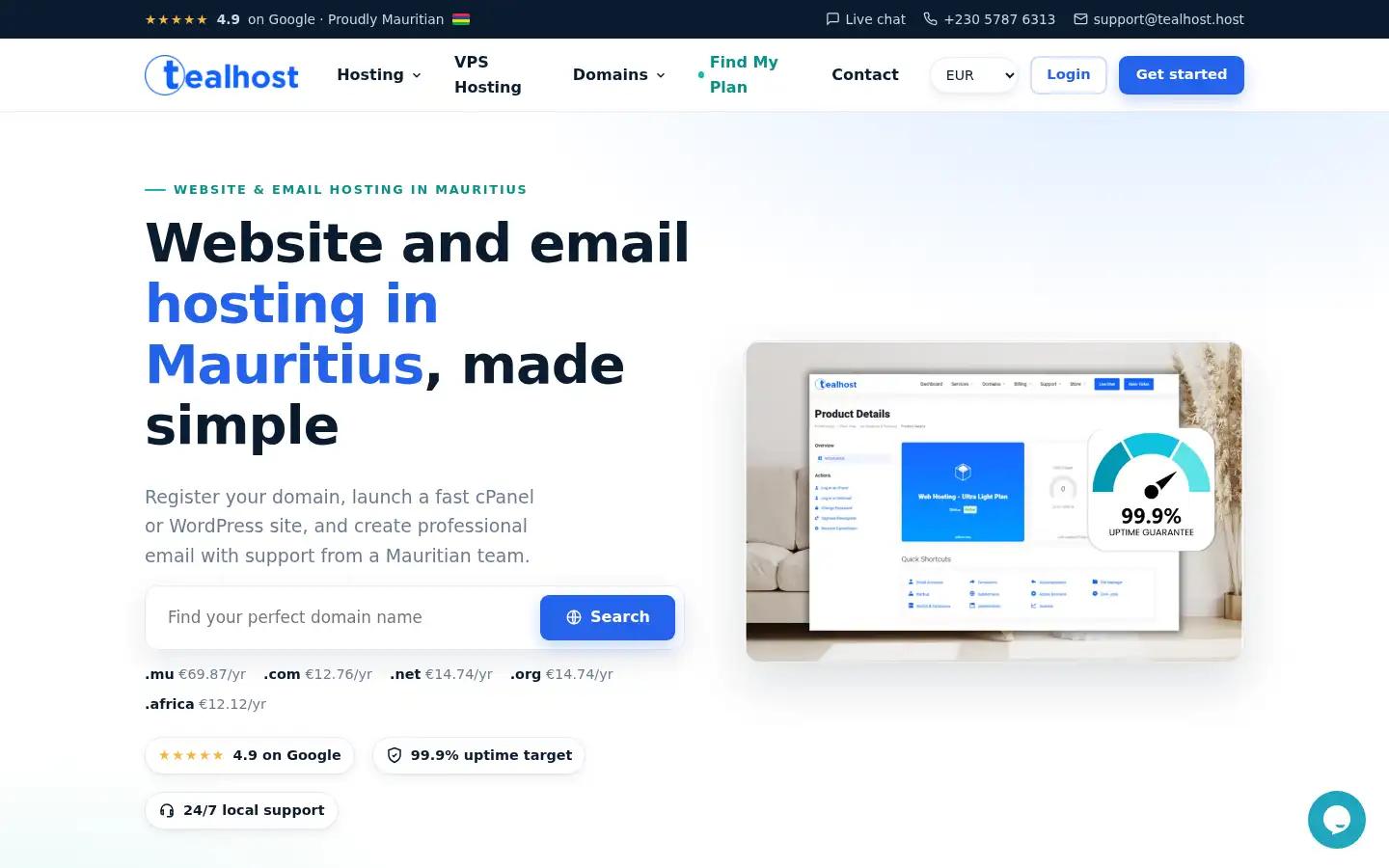 Screenshot of tealhost.mu