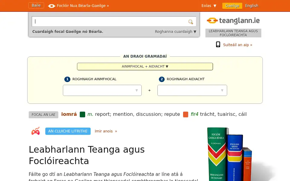 Screenshot of teanglann.ie