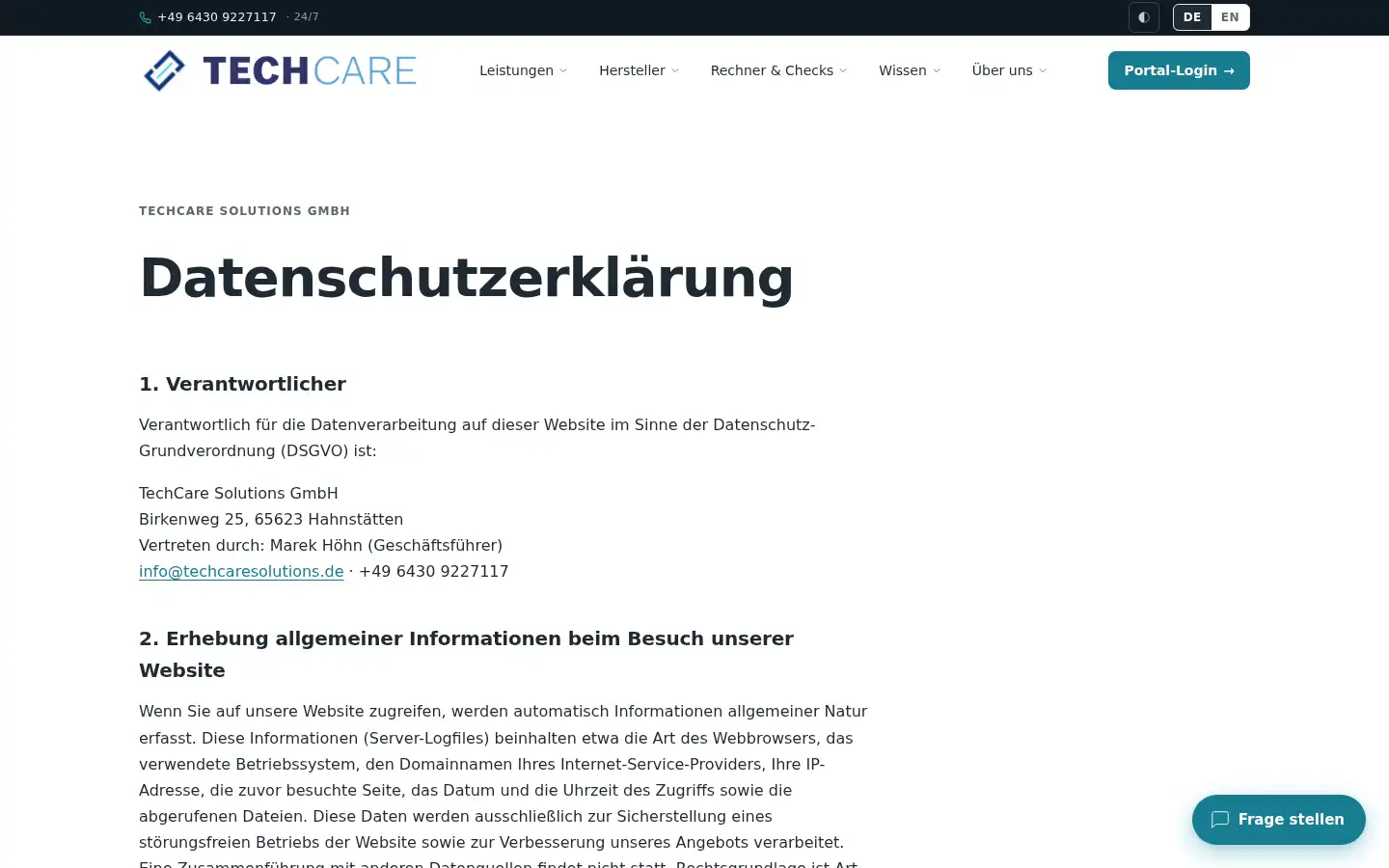 Screenshot of techcaresolutions.de