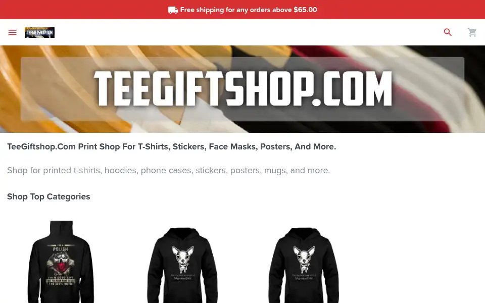 Screenshot of teegiftshop.com