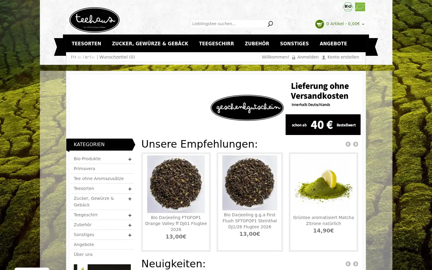 Screenshot of teehaus-weber.de