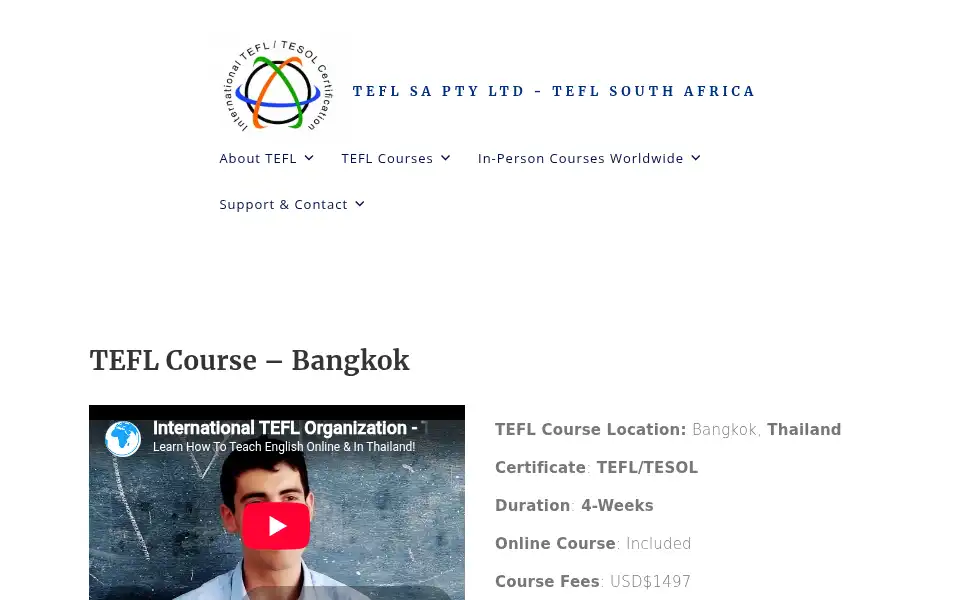 Screenshot of tefl-southafrica.co.za