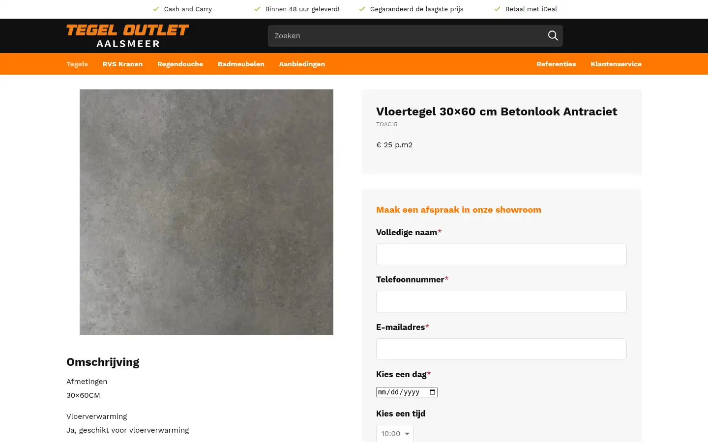 Screenshot of tegel-outlet-aalsmeer.nl