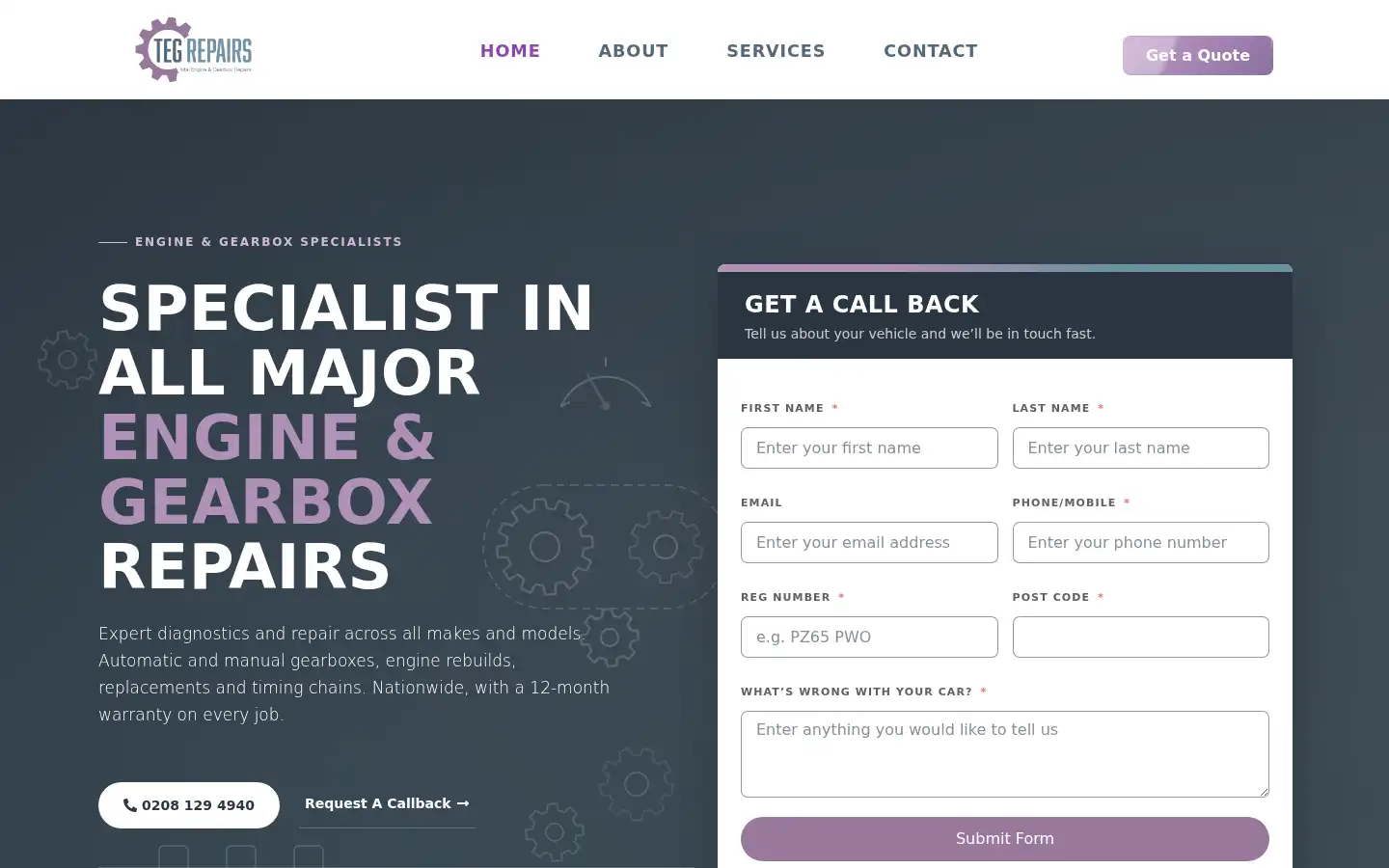Screenshot of tegrepairs.co.uk