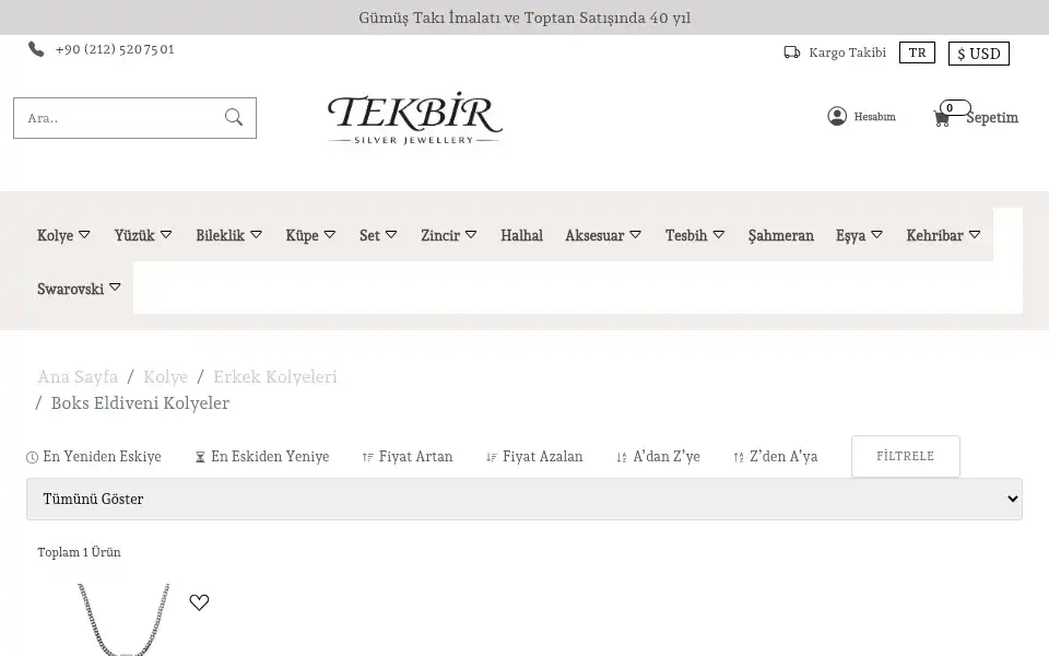 Screenshot of tekbirsilver.com