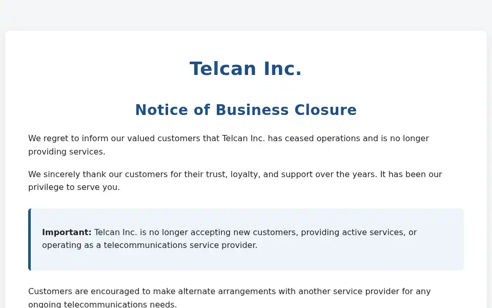 Screenshot of telcan.com