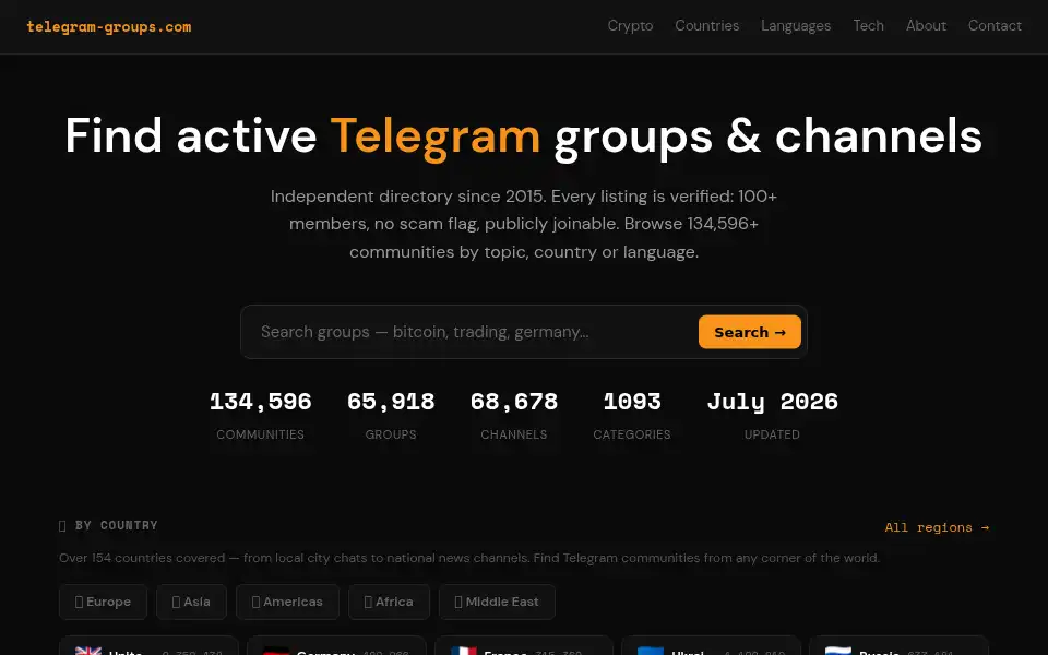 Screenshot of telegram-groups.com