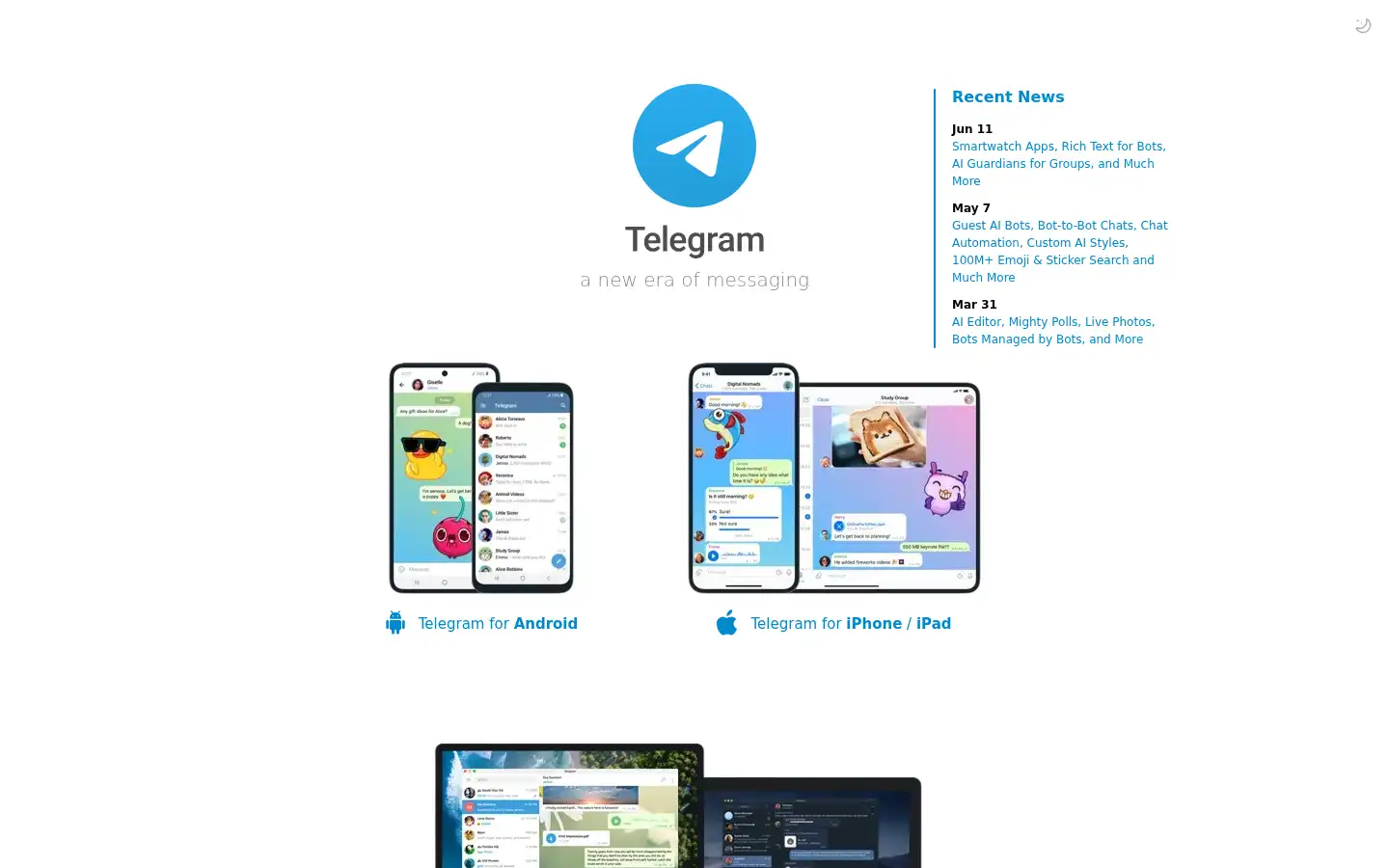 Screenshot of telegram.org
