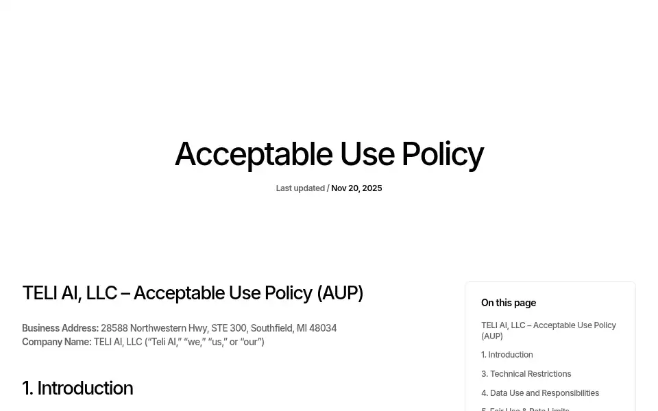 Screenshot of teli.ai