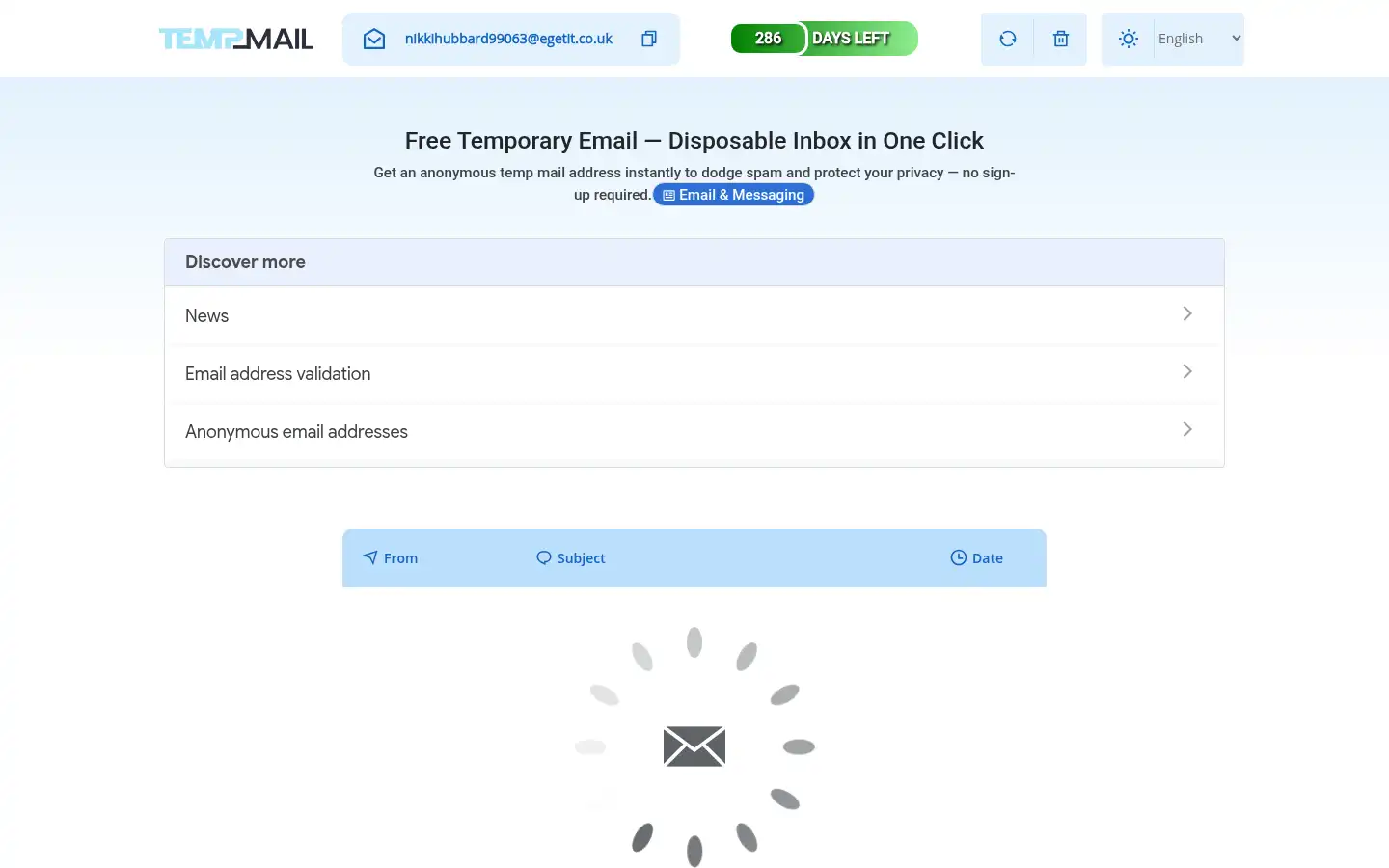Screenshot of tempmail.co.uk