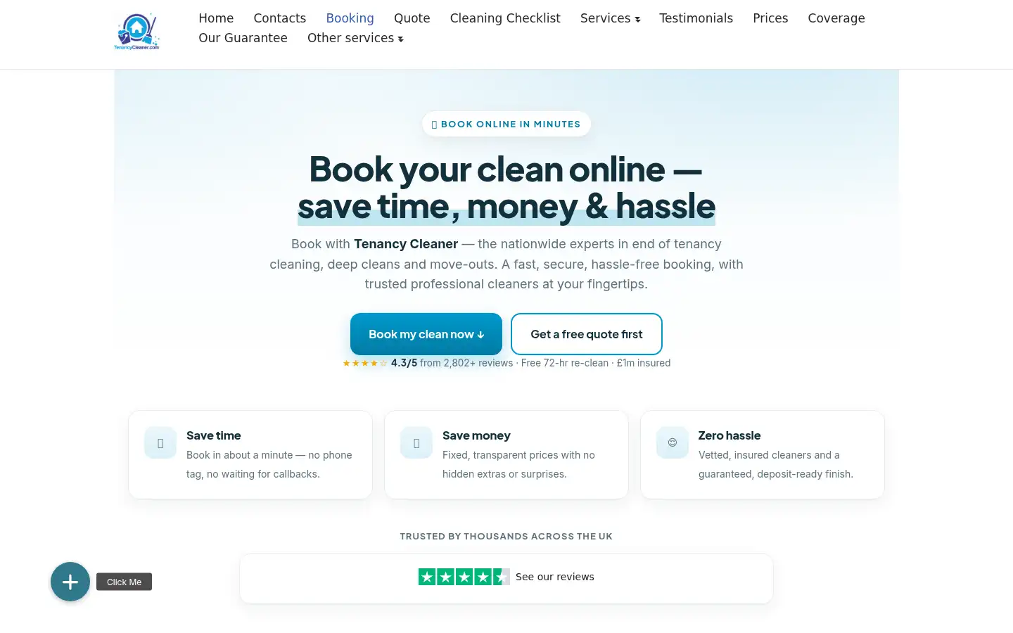 Screenshot of tenancycleaner.com