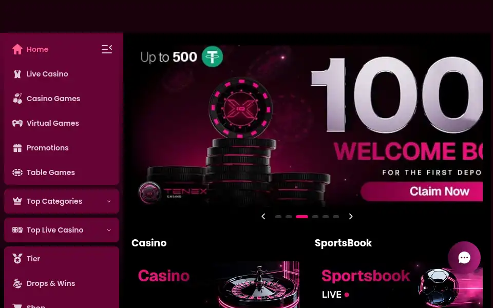 Screenshot of tenex-casino.com