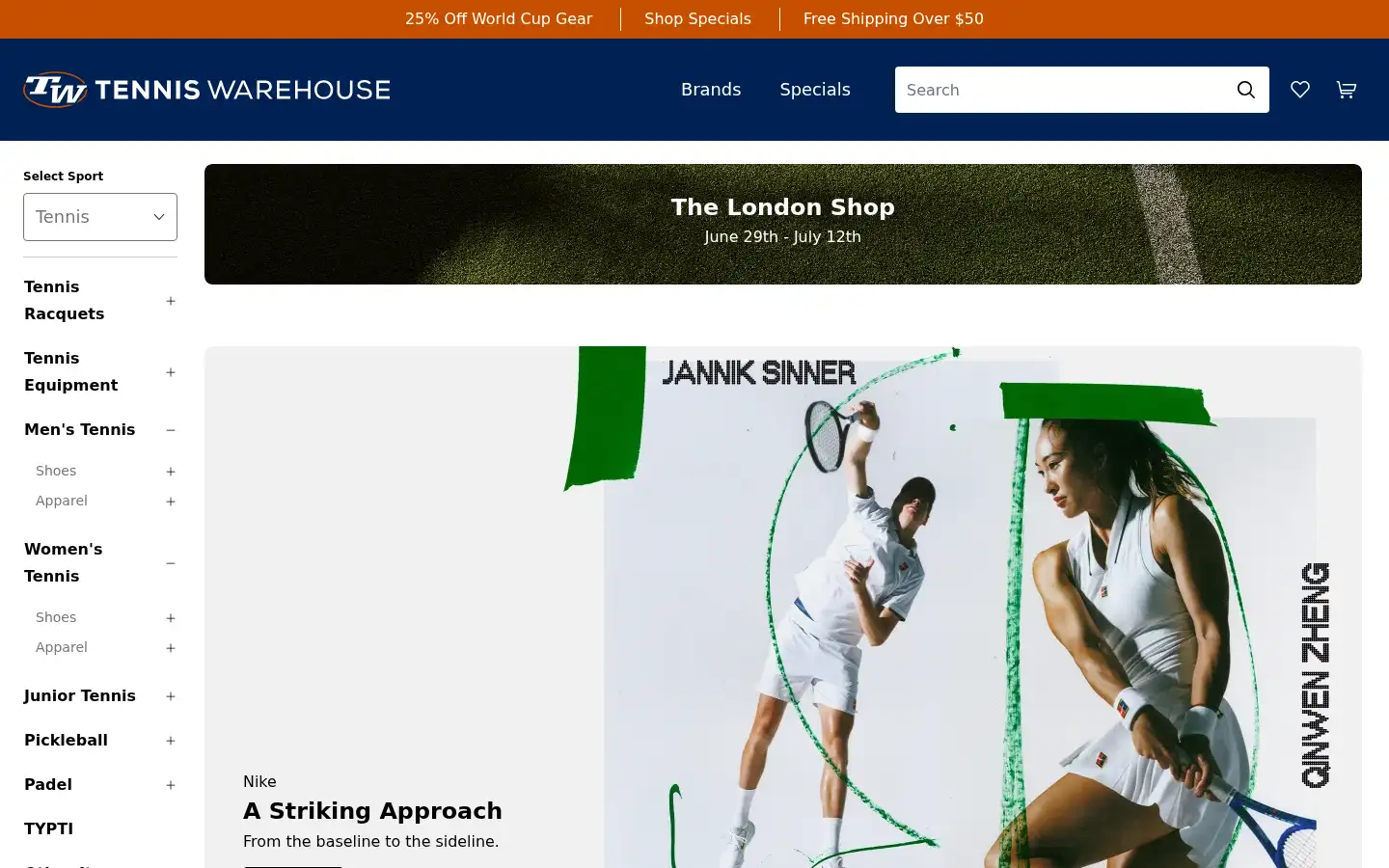 Screenshot of tennis-warehouse.com
