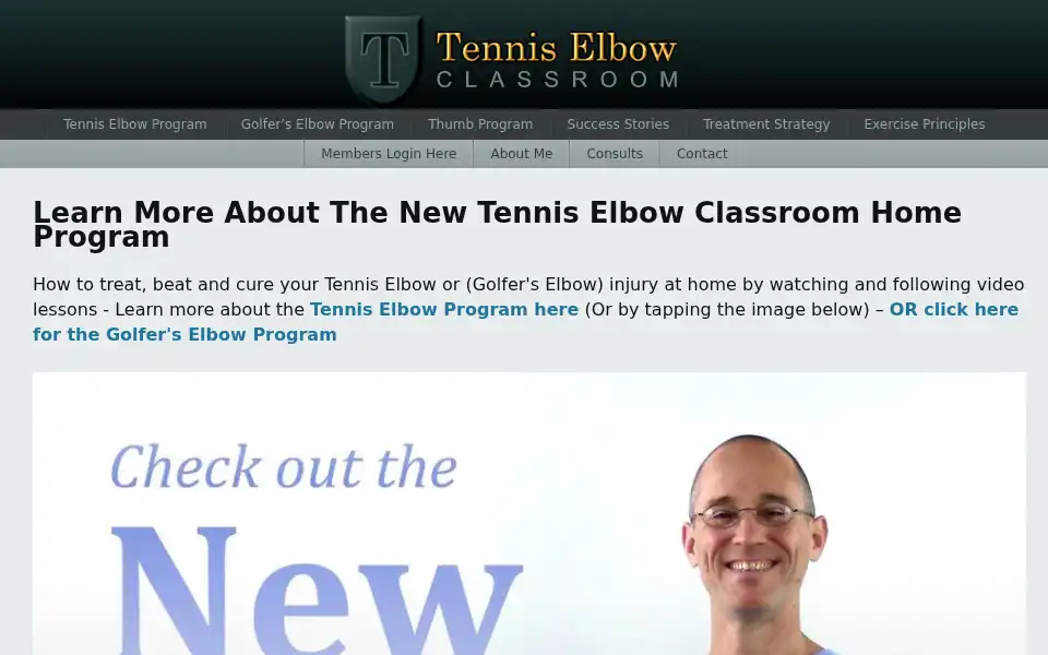 Screenshot of tenniselbowclassroom.com