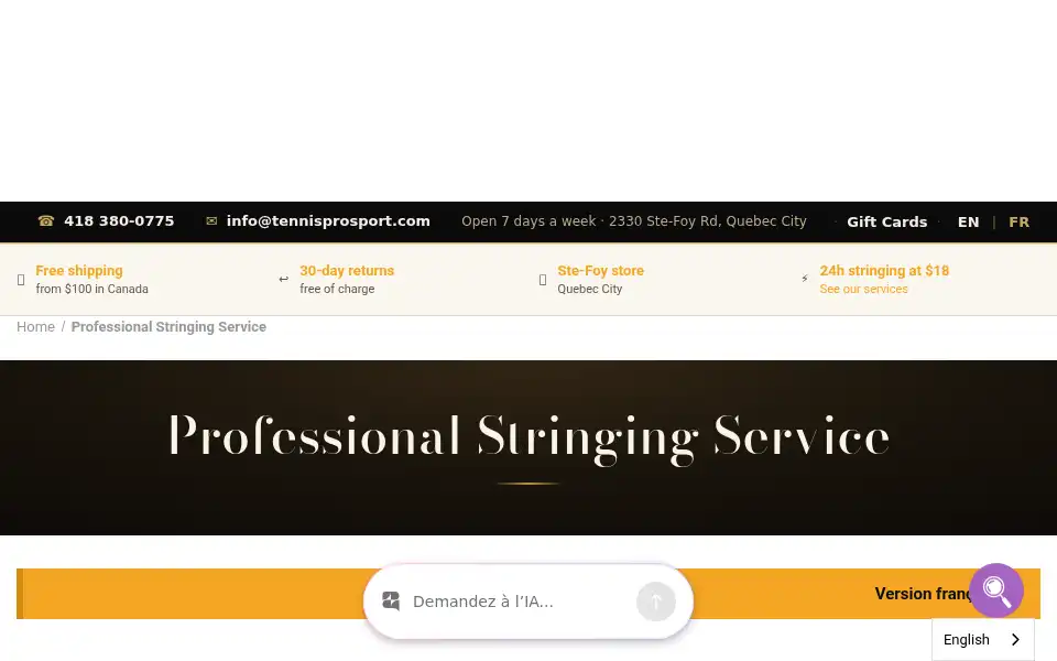 Screenshot of tennisprosport.com