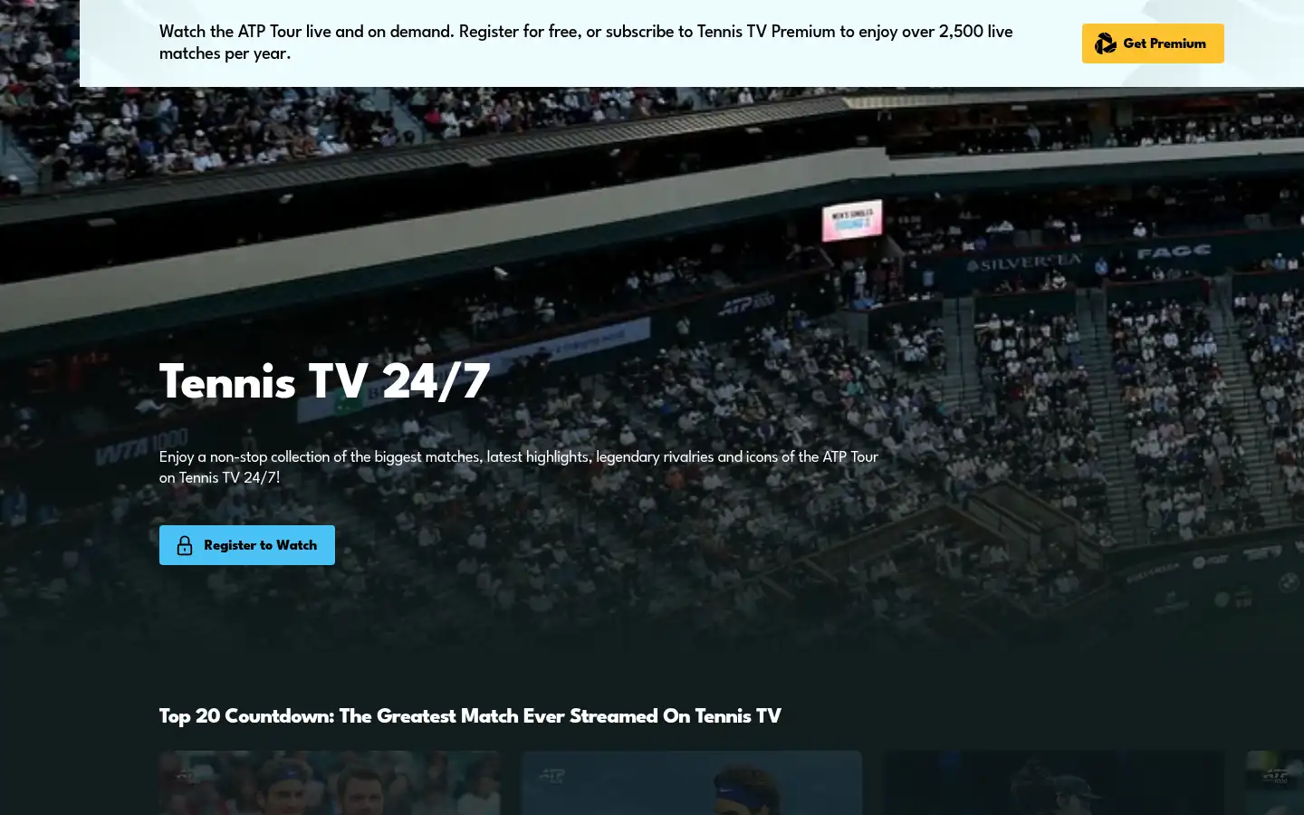 Screenshot of tennistv.com
