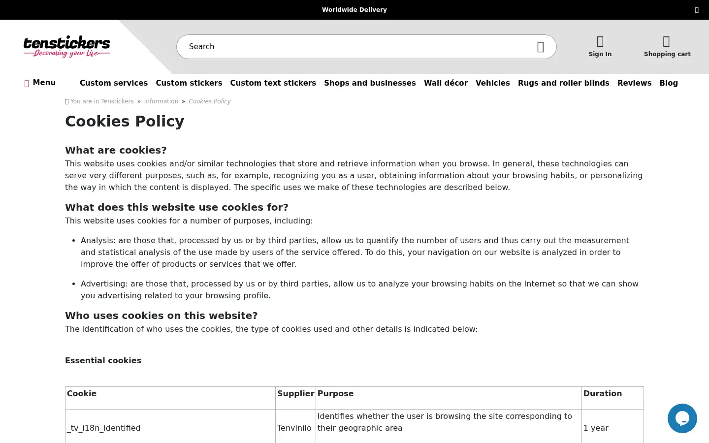 Screenshot of tenstickers.com