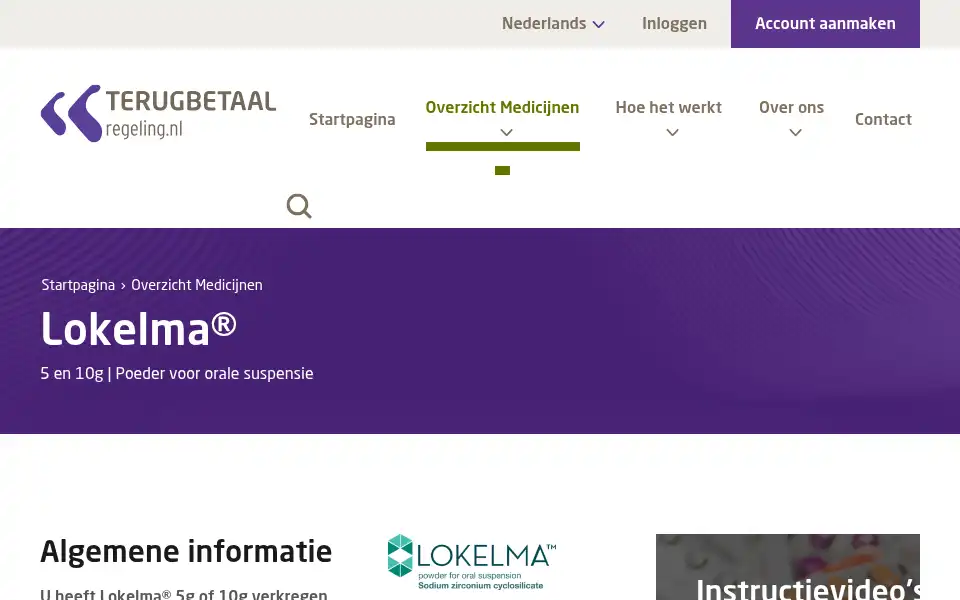 Screenshot of terugbetaalregeling.nl